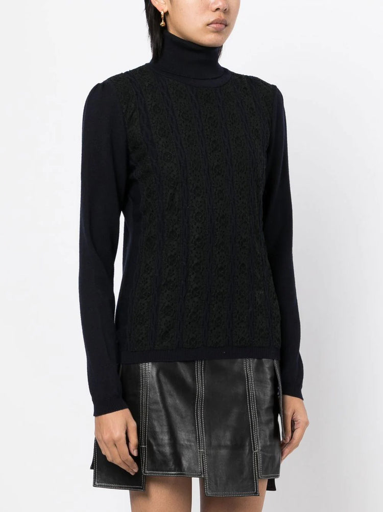 Lace Panelled Turtleneck Jumper - Replica Handbags
