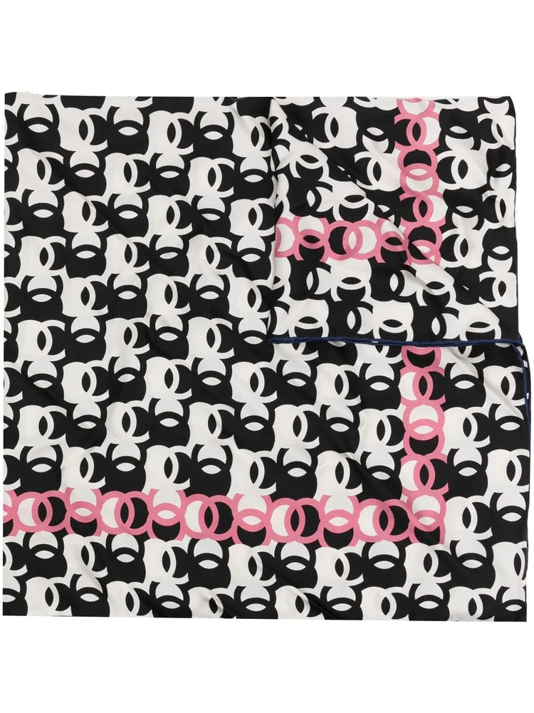 Black and White CC Pattern Silk Scarf - Replica Handbags