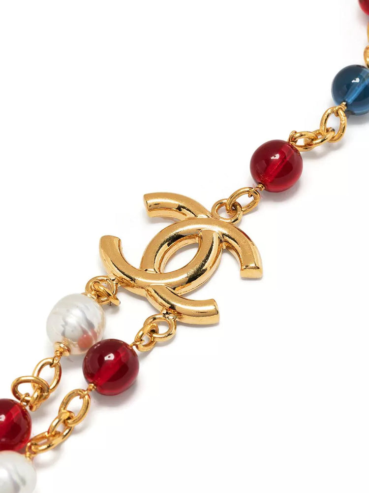 Red and Blue Beaded Chain Necklace - Replica Handbags