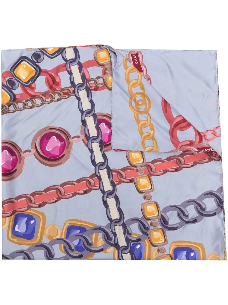 Light Blue Chain Motif Silk Scarf - Replica Handbags