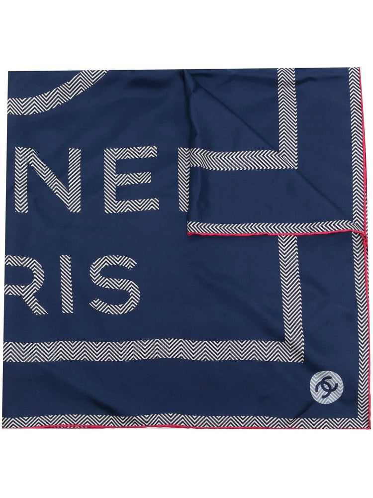 Navy CC Logo Pink Trim Silk Scarf - Replica Handbags