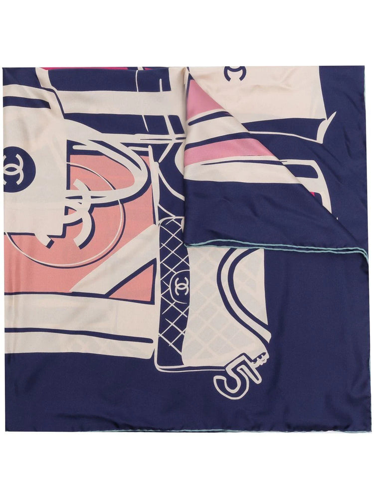 Navy Luggage Motif Silk Scarf - Replica Handbags