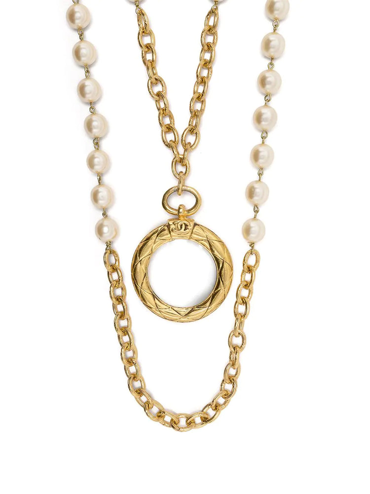 Pearl-embellished Double-chain Necklace - Replica Handbags