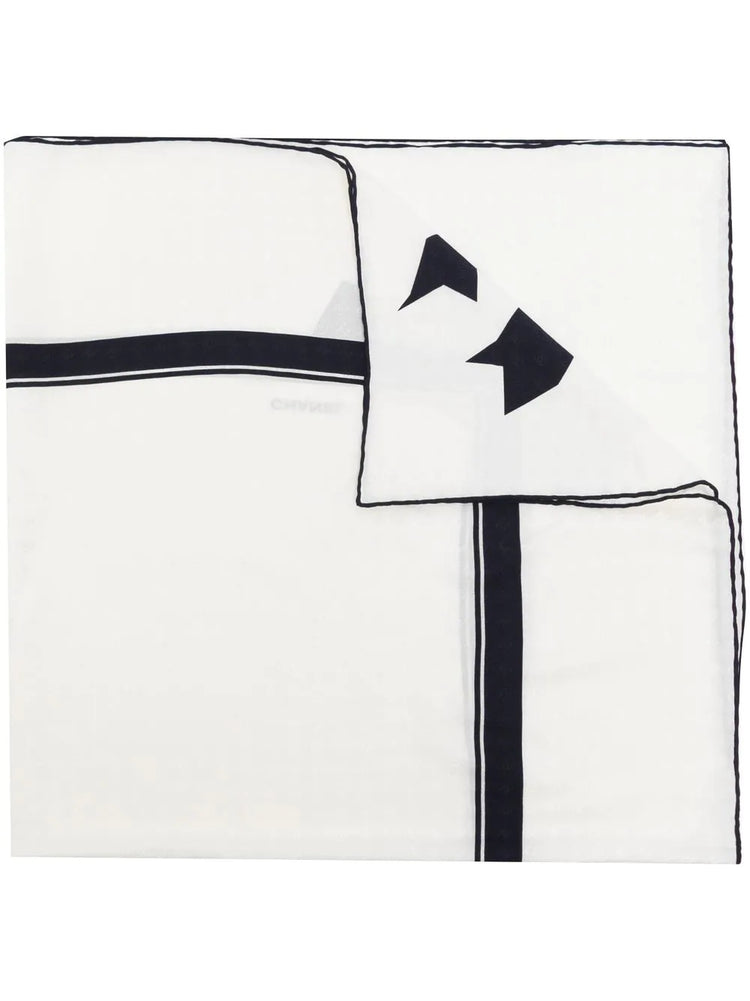 White and Black Ribbon Silk Scarf - Replica Handbags