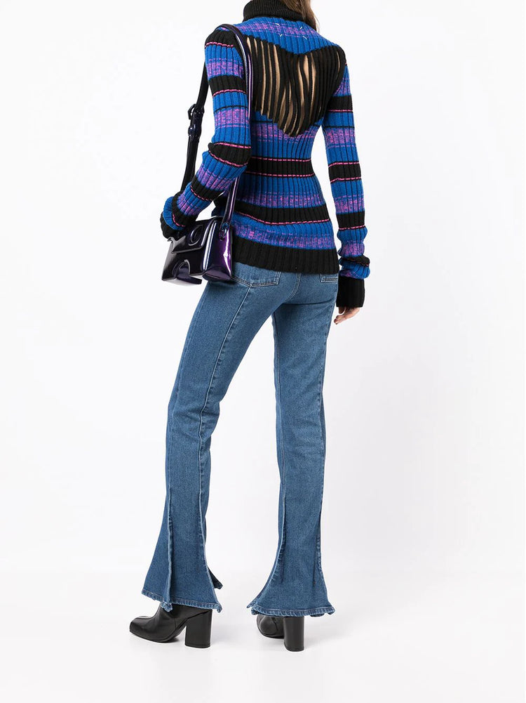 Striped Turtleneck Ribbed Knit Jumper - Replica Handbags