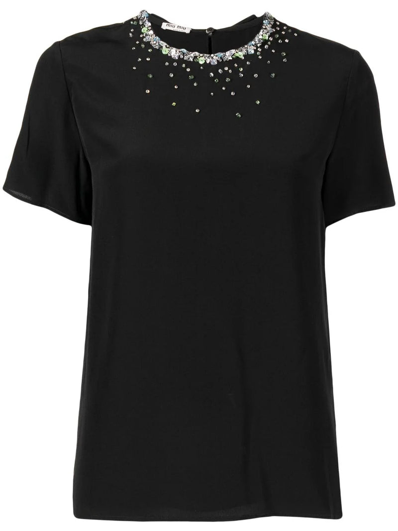 Embellished Short-Sleeve Blouse