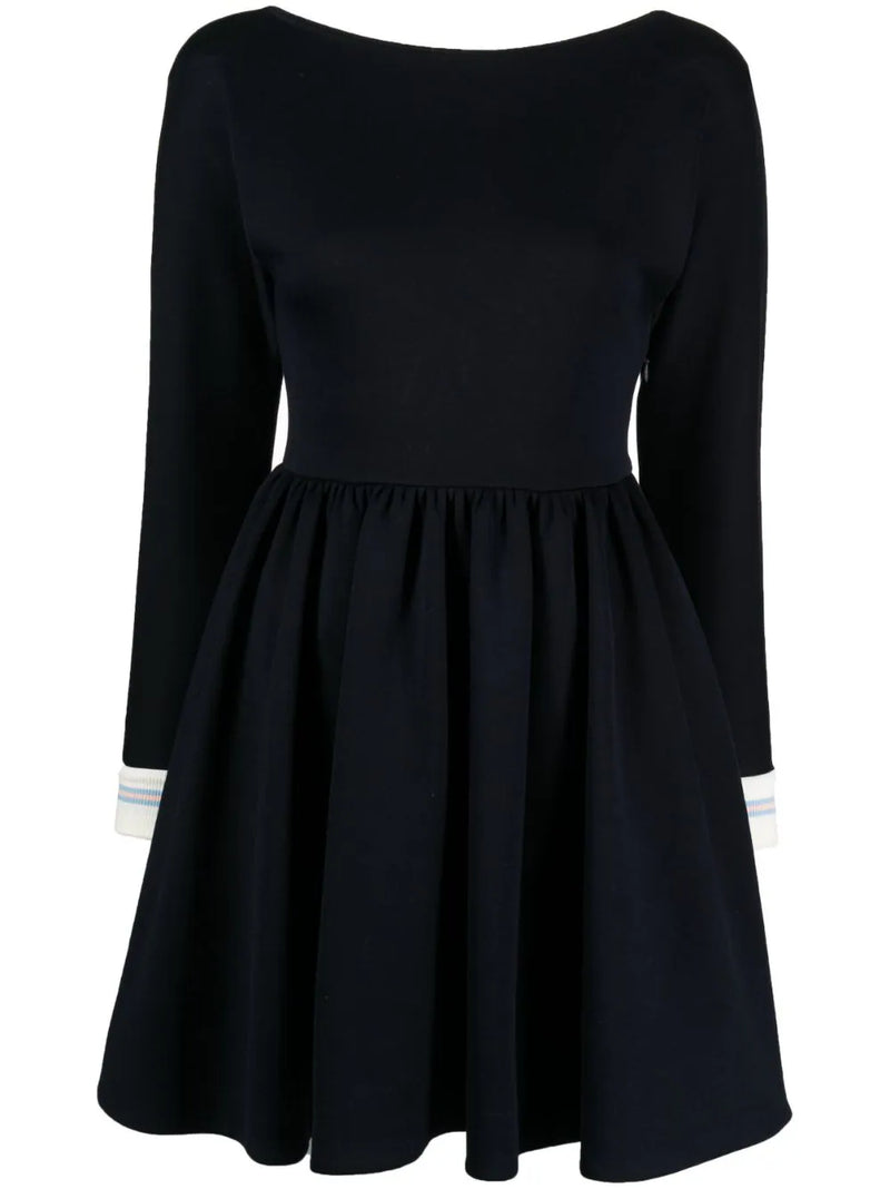 Ribbed-trim long sleeve dress