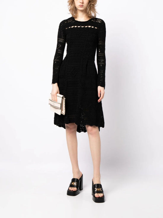 Long-Sleeved Crochet Knit Dress