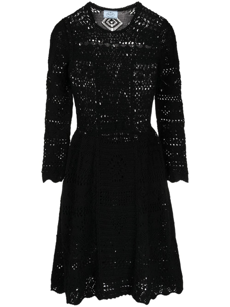 Long-Sleeved Crochet Knit Dress