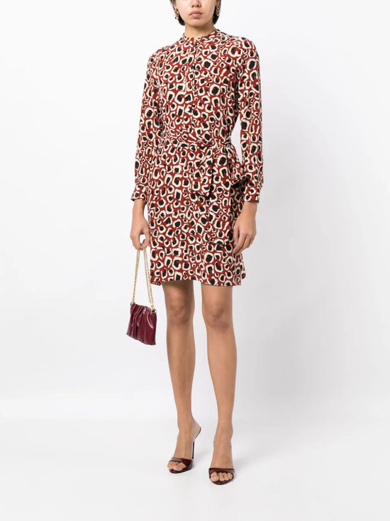 Abstract Print Silk Shirt Dress