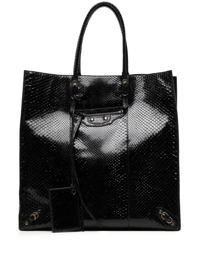 Snake-effect Black Tote Bag