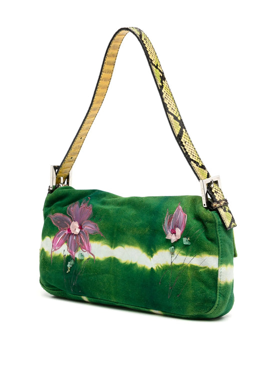 Fendi Green Suede Floral Baguette