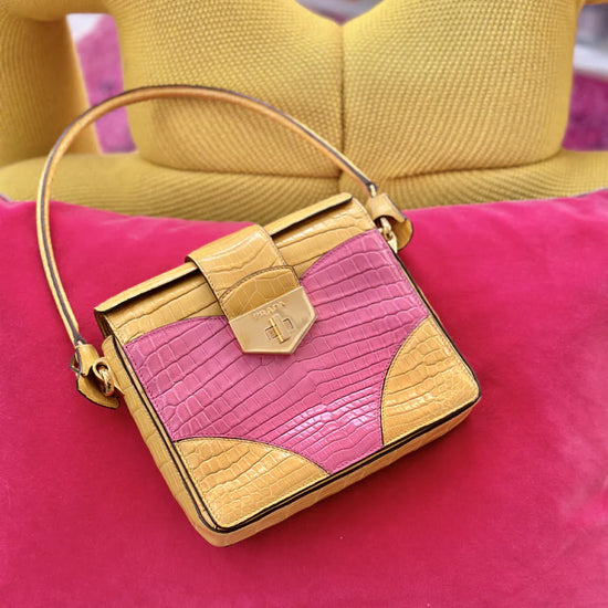 Pink 
Yellow Colour-Block Handbag