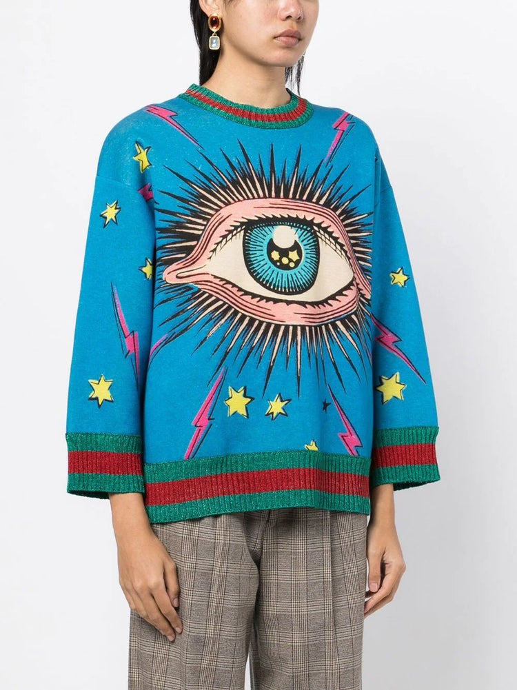 Evil Eye Print Crewneck -  Replica Handbags
