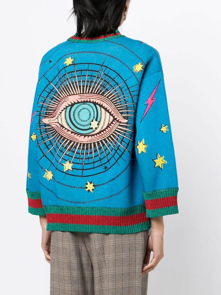 Evil Eye Print Crewneck -  Replica Handbags
