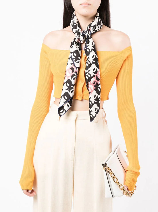 Black and White CC Pattern Silk Scarf -  Replica Handbags
