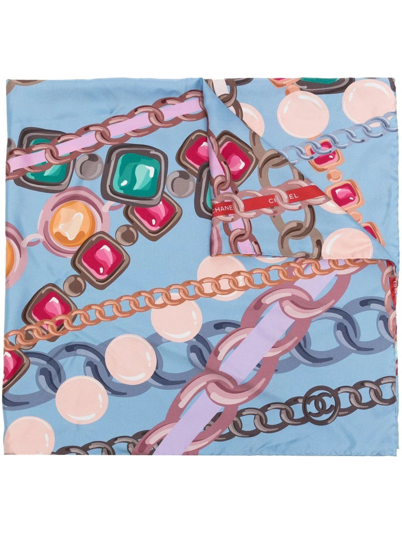 Blue Chain Motif Silk Scarf -  Replica Handbags
