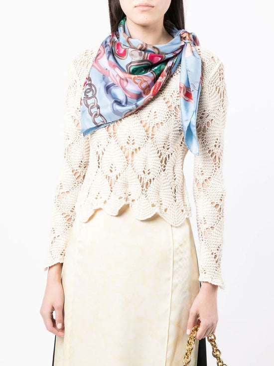 Blue Chain Motif Silk Scarf -  Replica Handbags
