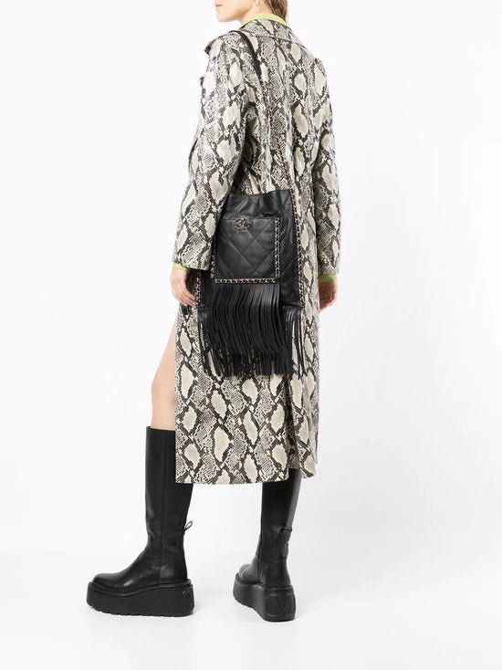 Black Leather and Chain Fringe Shopping Bag -  Replica Handbags
