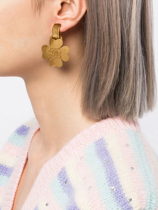 Gold Four Leaf Clover Clip-on Earrings -  Replica Handbags
