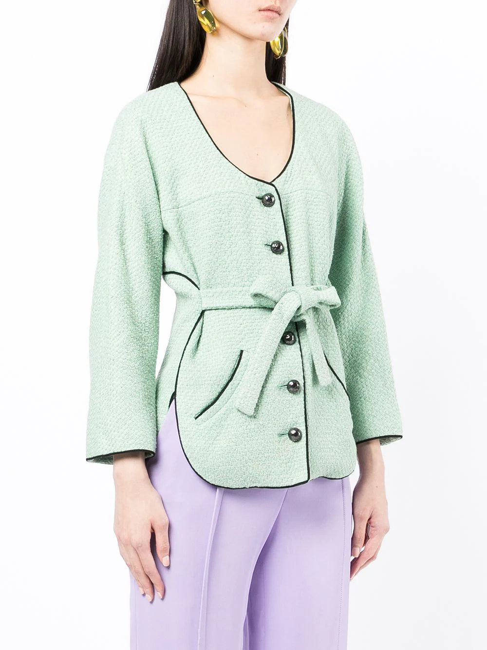 Green Belted Tweed Jacket -  Replica Handbags
