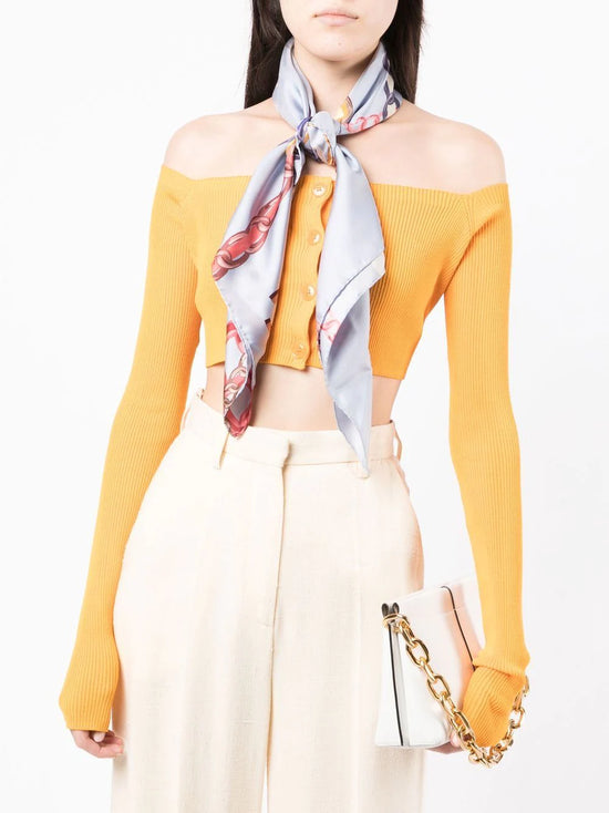 Light Blue Chain Motif Silk Scarf -  Replica Handbags

