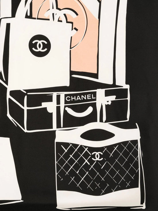 Black Luggage Motif Silk Scarf -  Replica Handbags
