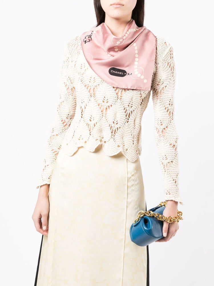 Pink Pearl CC Charms Silk Scarf -  Replica Handbags
