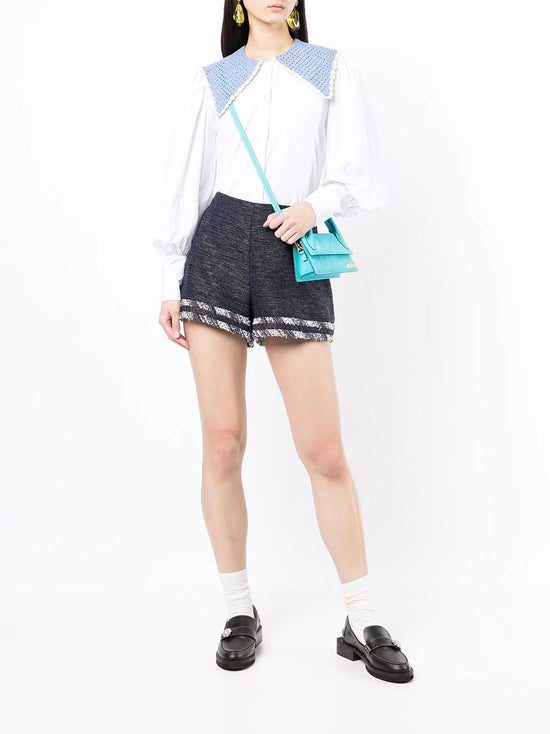 Striped Blue Tweed Shorts -  Replica Handbags
