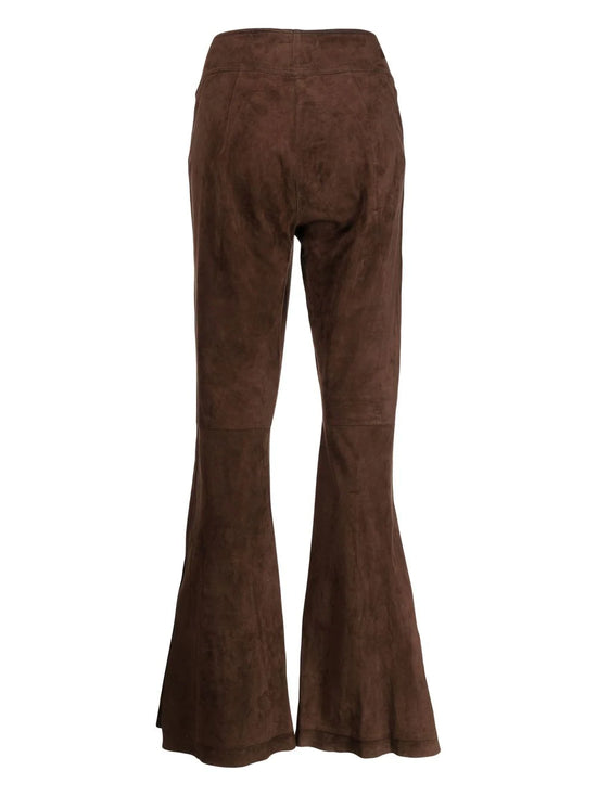High-Waisted Flared Suede Trousers -  Replica Handbags
