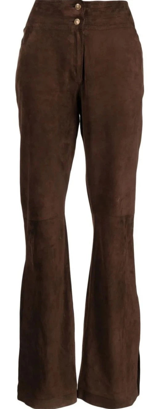 High-Waisted Flared Suede Trousers -  Replica Handbags
