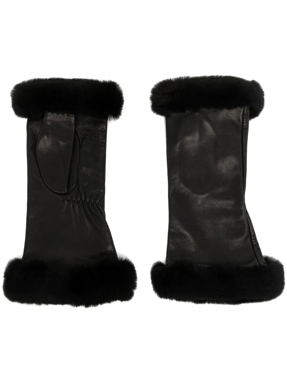 Trimmed Fingerless Leather Gloves -  Replica Handbags
