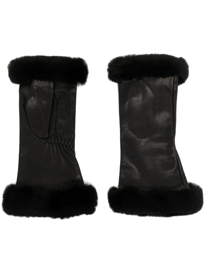 Trimmed Fingerless Leather Gloves -  Replica Handbags
