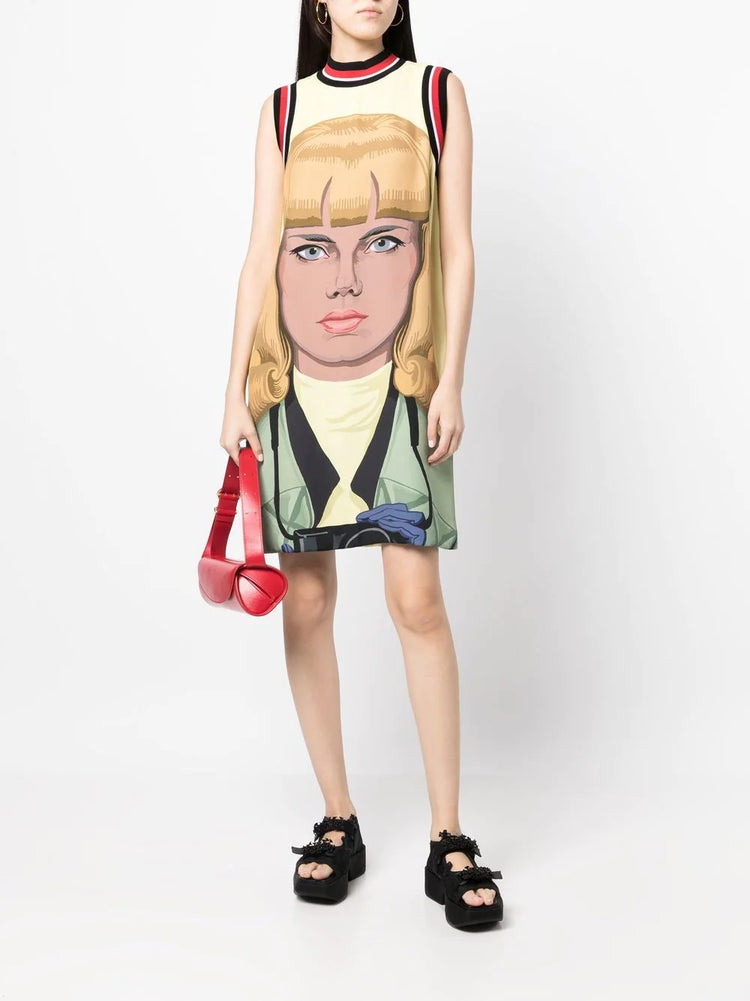 Face Print Sleeveless Dress -  Replica Handbags
