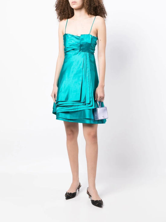Turquoise Layered Silk Dress -  Replica Handbags
