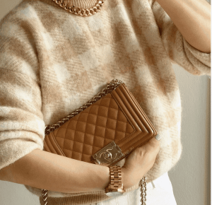 insta chanel boy bag small caramel