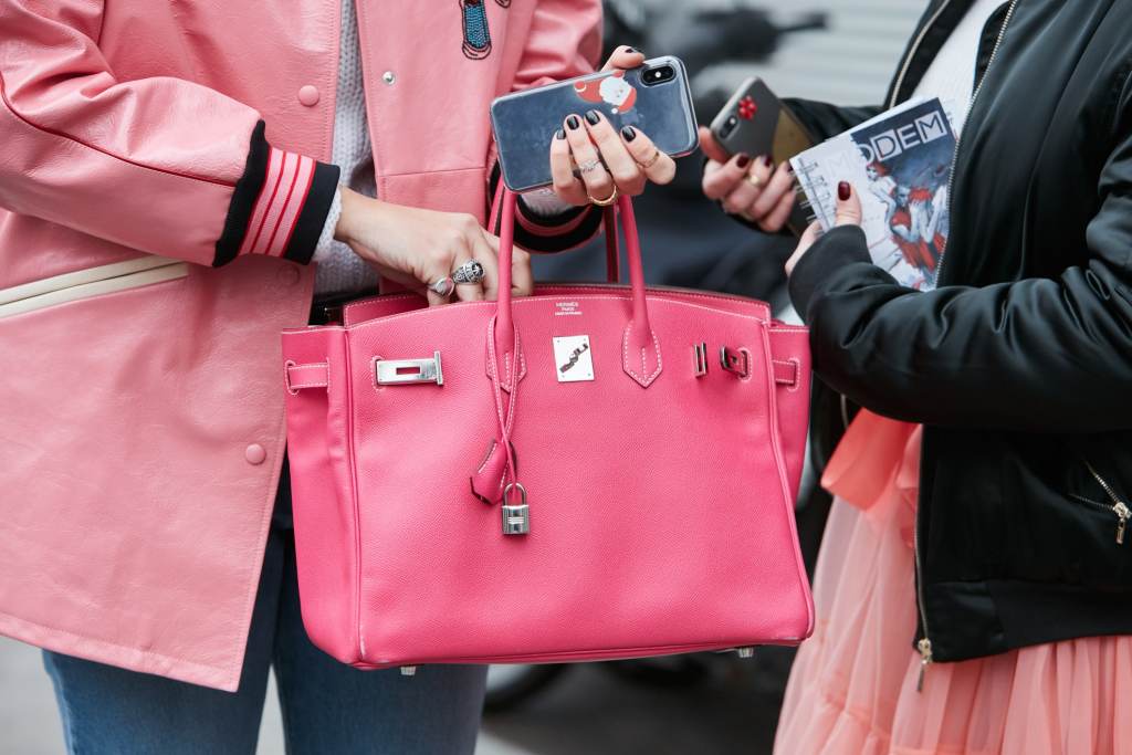 woman with pink hermes birkin